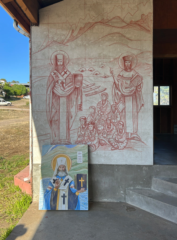Saint Innocent of PM - Santo Inocencio - Buon Fresco Sgraffito Icon study - View next to the Fresco Cycle wall 