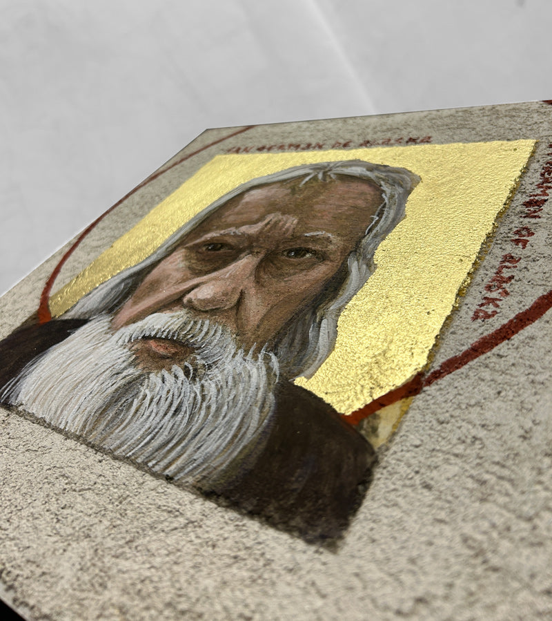 St Herman of Alaska of PM - Buon Fresco Icon - 12"x12" on ceramic tile, 22 karat gold