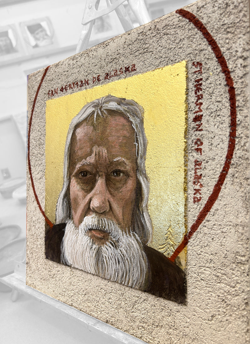 St Herman of Alaska of PM - Buon Fresco Icon - 12"x12" on ceramic tile, 22 karat gold