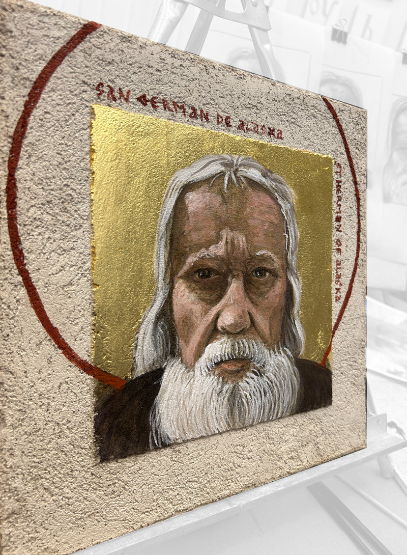 St Herman of Alaska of PM - Buon Fresco Icon - 12"x12" on ceramic tile, 22 karat gold