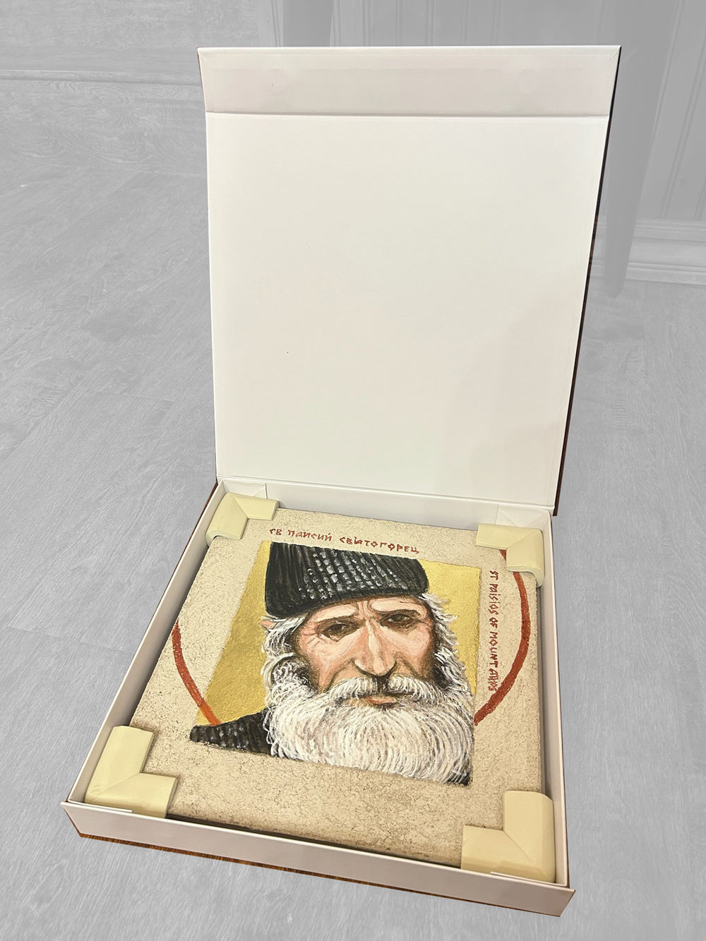 St Paisios of Mount Athos - Buon Fresco Icon - 12"x12" on ceramic tile, 22 karat gold