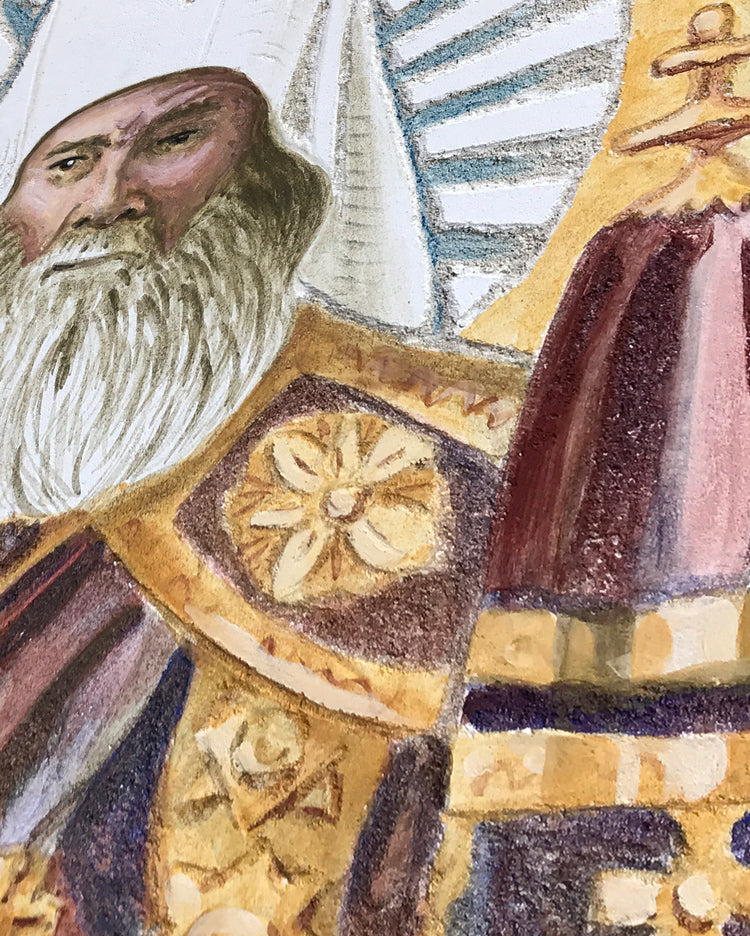 Saint Innocent with Rays - fresco sgraffito icon