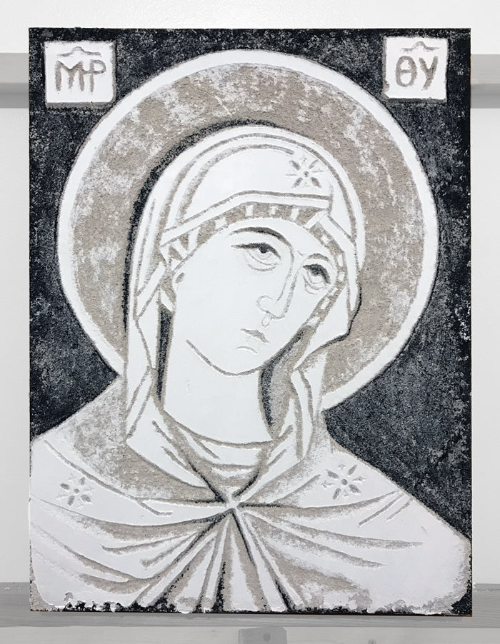 Mother of God after Andronicus Theotokos I - Original Icon, created in Sgraffito Fresco by iLia Anossov (Fresco