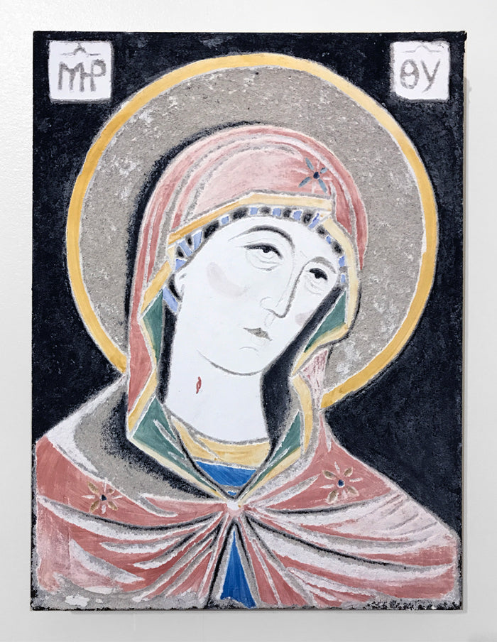 Mother of God after Andronicus Theotokos II - Original Icon, created in Sgraffito Fresco by iLia Anossov (Fresco)