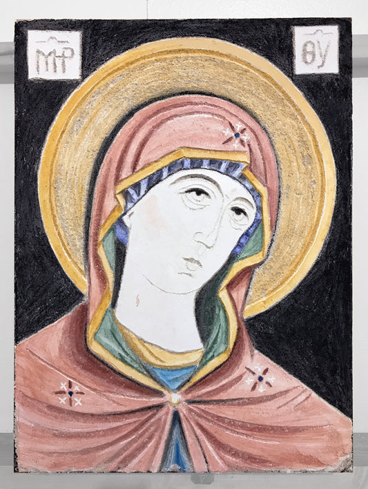 Mother of God after Andronicus Theotokos III - Original Icon, created in Sgraffito Fresco by iLia Anossov (Fresco).