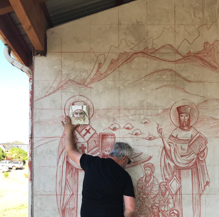Study for St. Innocent wall fresco sgraffito icon for Project Mexico prayer pavilion